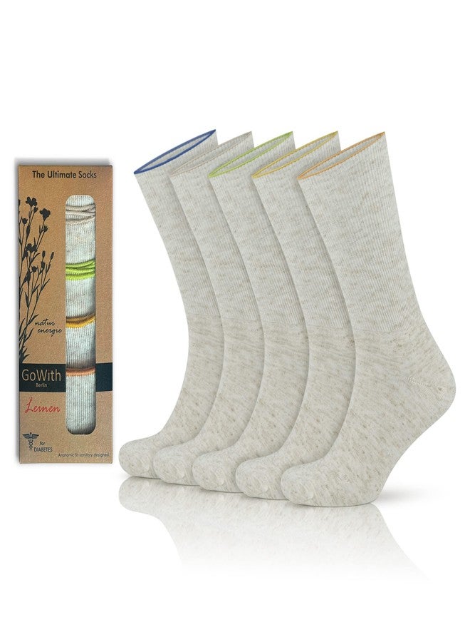GoWith Diabetic Socks for Men, Cotton-Linen Blend Comfy Seamless Non-Binding Dress Socks, Neuropathy Crew Socks for Diabetics, 43-46, 3064 - Image 1